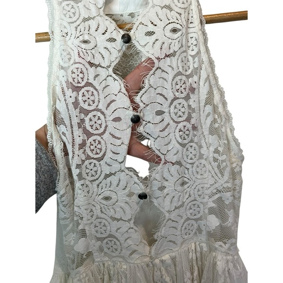 Free People Verushka Lace Mini Dress Ivory Size 6 Semi Sheer - Picture 10 of 12